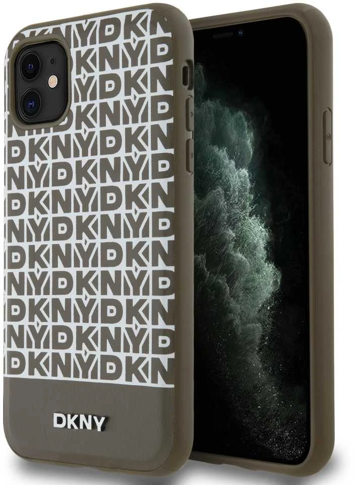 DKNY PU Leather Repeat Pattern Bottom Stripe MagSafe dėklas telefonui Apple iPhone 11 rudos spalvos