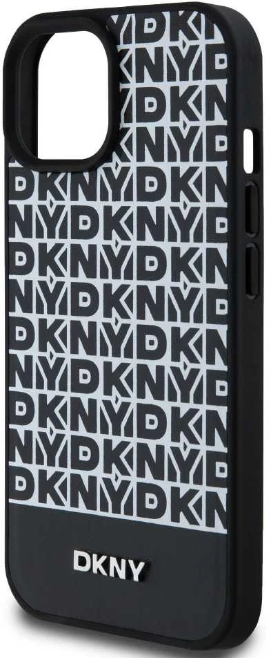 Apple iPhone 13 / 14 / 15 DKNY odinis dėklas Printed Pattern Metal Logo MagSafe (DKHMP15SPSOSPK) juodos spalvos