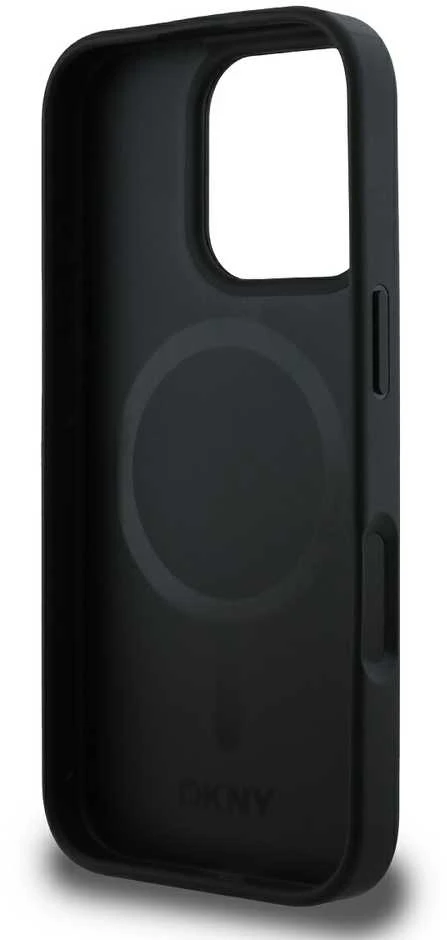 DKNY PU Leather Repeat Pattern Bottom Stripe MagSafe Apple iPhone 16 Pro dėklas telefonui juodos spalvos