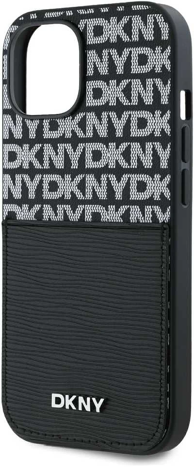 DKNY PU Leather Repeat Pattern Card Pocket dėklas telefonui Apple iPhone 15 juodos spalvos