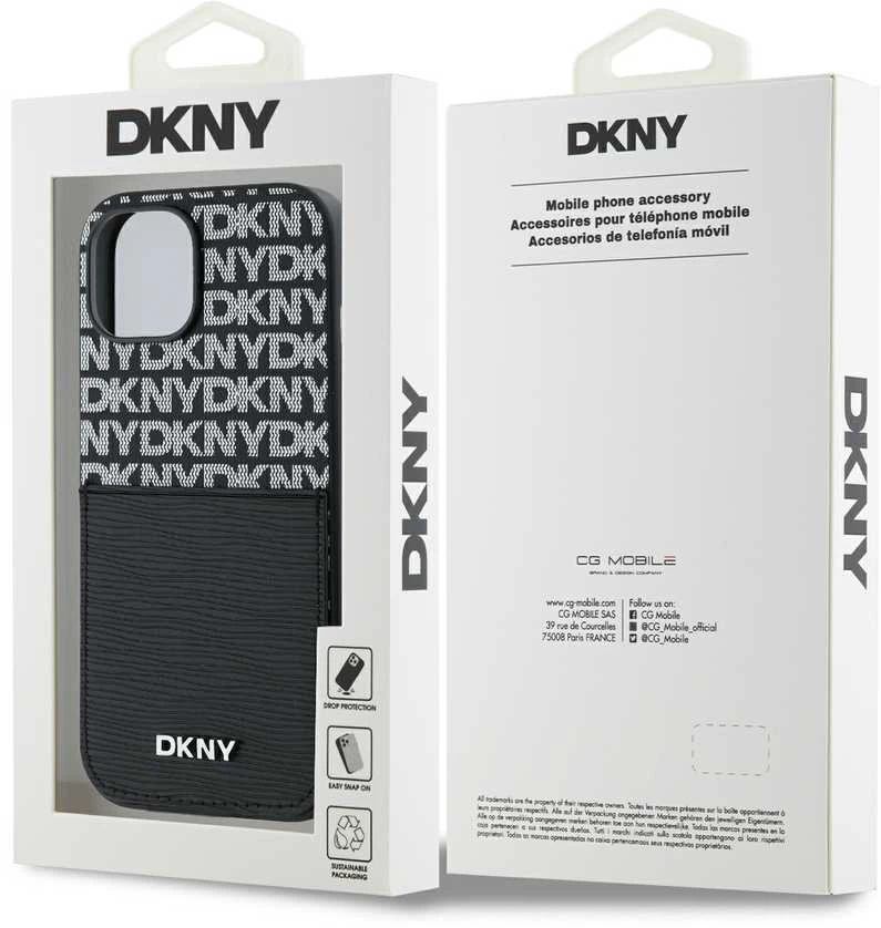 DKNY PU Leather Repeat Pattern Card Pocket dėklas telefonui Apple iPhone 15 juodos spalvos
