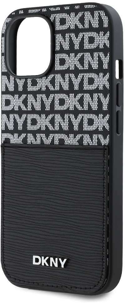 DKNY PU Leather Repeat Pattern Card Pocket dėklas telefonui Apple iPhone 14 juodos spalvos