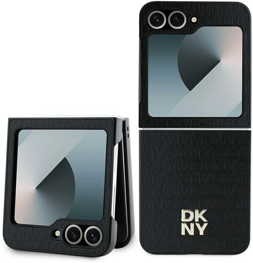 Dėklas DKNY DKHCZF6PSHRPSK Z Flip6 F741 juodos spalvos Repeat Pattern Stack Logo