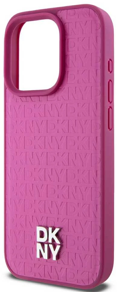 Apple iPhone 15 Pro Max DKNY odinis dėklas Monogram Pattern Metal Logo MagSafe (DKHMP15XPSHRPSP) rožinės spalvos