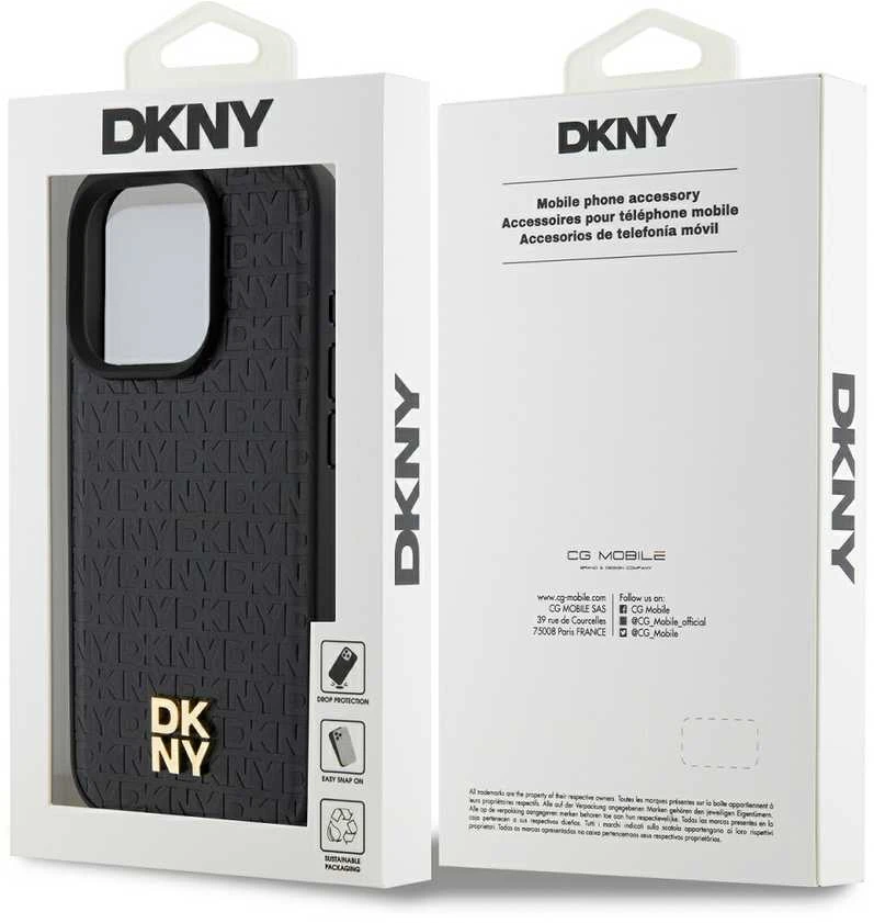 Apple iPhone 15 Pro Max DKNY odinis dėklas Monogram Pattern Metal Logo MagSafe (DKHMP15XPSHRPSK) juodos spalvos