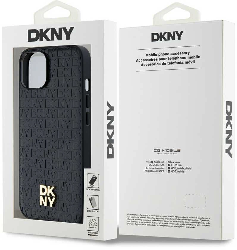 Apple iPhone 13 / 14 / 15 DKNY odinis dėklas Pattern Metal Logo MagSafe (DKHMP15SPSHRPSK) juodos spalvos