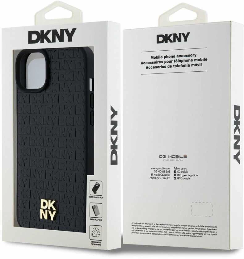 Apple iPhone 15 Plus / 14 Plus DKNY odinis dėklas Monogram Pattern Metal Logo MagSafe (DKHMP15MPSHRPSK) juodos spalvos