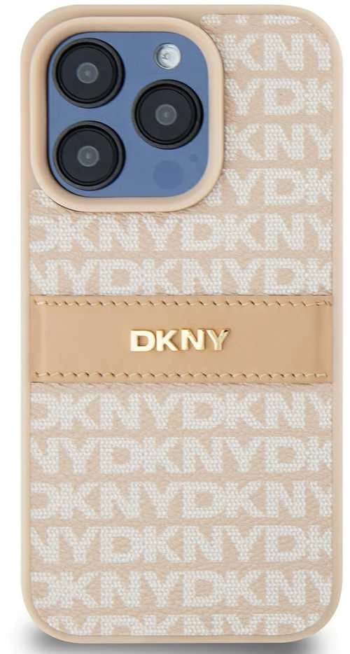 Apple iPhone 15 Pro DKNY odinis dėklas Mono Stripe & Metal Logo (DKHCP15LPRTHSLP) rožinės spalvos