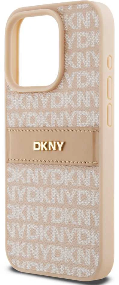 Apple iPhone 15 Pro Max DKNY odinis dėklas Mono Stripe & Metal Logo (DKHCP15XPRTHSLP) rožinės spalvos