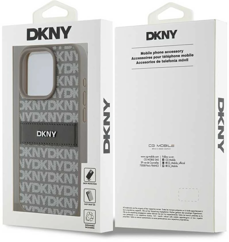 Apple iPhone 14 Pro DKNY dėklas odinis Mono Stripe & Metal Logo (DKHCP14LPRTHSLE) beige