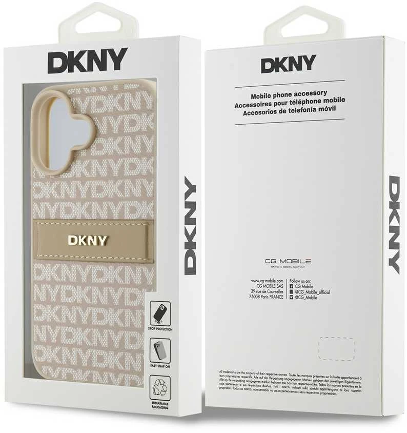 DKNY PU Leather Repeat Pattern Tonal Stripe Apple iPhone 16 Plus dėklas telefonui rožinės spalvos