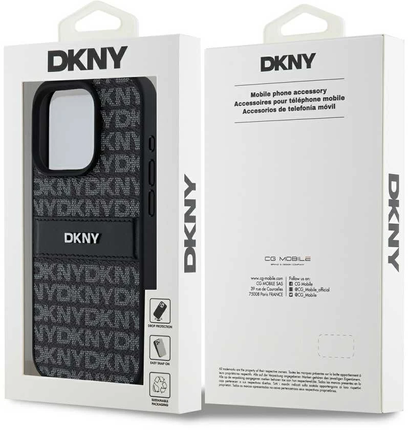 Apple iPhone 15 Pro Max DKNY dėklas odinis Mono Stripe & Metal Logo (DKHCP15XPRTHSLK) juodos spalvos