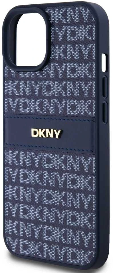 DKNY DKHCP15SPRTHSLB Apple iPhone 15 14 13 6.1 inch mėlynas kietas dėklas Leather Mono Stripe & Metal Logo