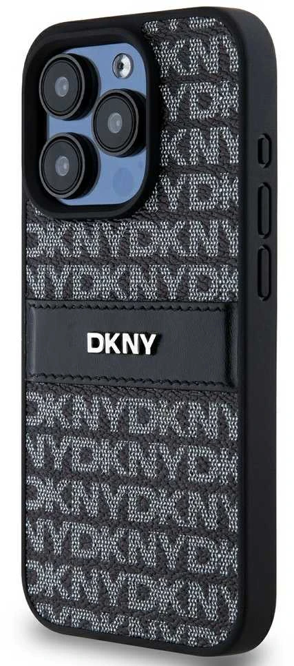 Apple iPhone 15 Pro DKNY odinis dėklas Mono Stripe & Metal Logo (DKHCP15LPRTHSLK) juodos spalvos