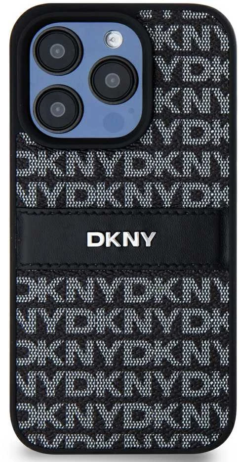 Apple iPhone 15 Pro DKNY odinis dėklas Mono Stripe & Metal Logo (DKHCP15LPRTHSLK) juodos spalvos