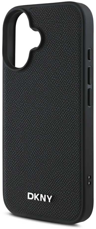 DKNY PU Leather Sidabrinis Metal Logo Magsafe Apple iPhone 16 dėklas jūsų telefonui juodos spalvos