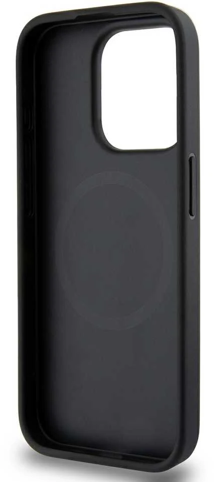 DKNY PU Leather Sidabrinis Metal Logo Magsafe dėklas telefonui Apple iPhone 14 Pro pilkos spalvos