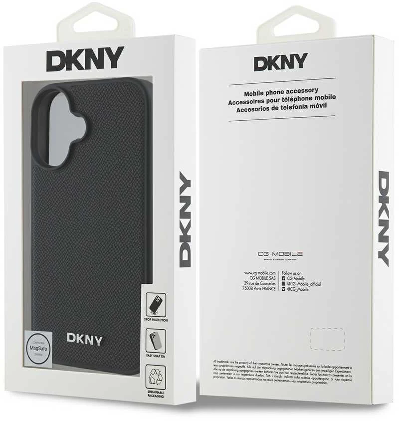 DKNY PU Leather Sidabrinis Metal Logo Magsafe Apple iPhone 16 Plus dėklas telefonui juodos spalvos