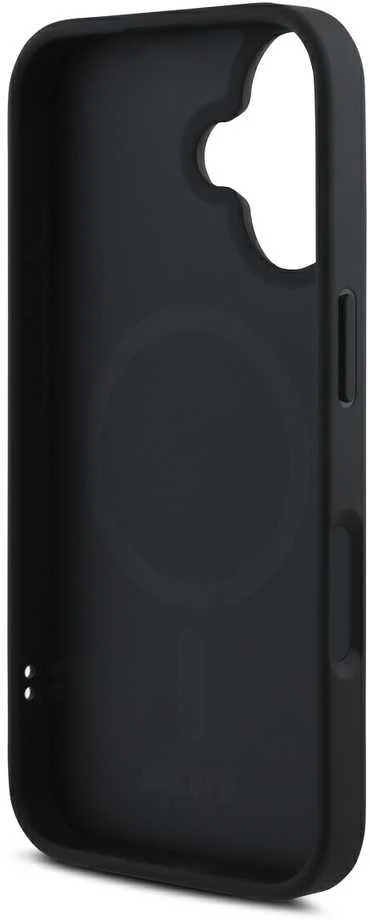 DKNY PU Leather Sidabrinis Metal Logo Magsafe Apple iPhone 16 Plus dėklas telefonui juodos spalvos