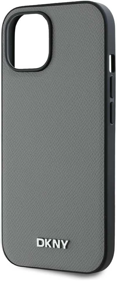 DKNY PU Leather Sidabrinis Metal Logo Magsafe dėklas telefonui Apple iPhone 13 pilkos spalvos