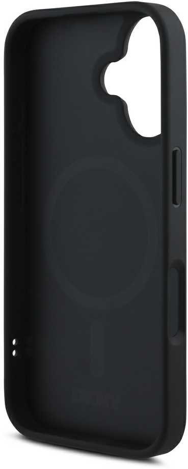 DKNY PU Leather Sidabrinis Metal Logo Magsafe Apple iPhone 16 dėklas jūsų telefonui juodos spalvos