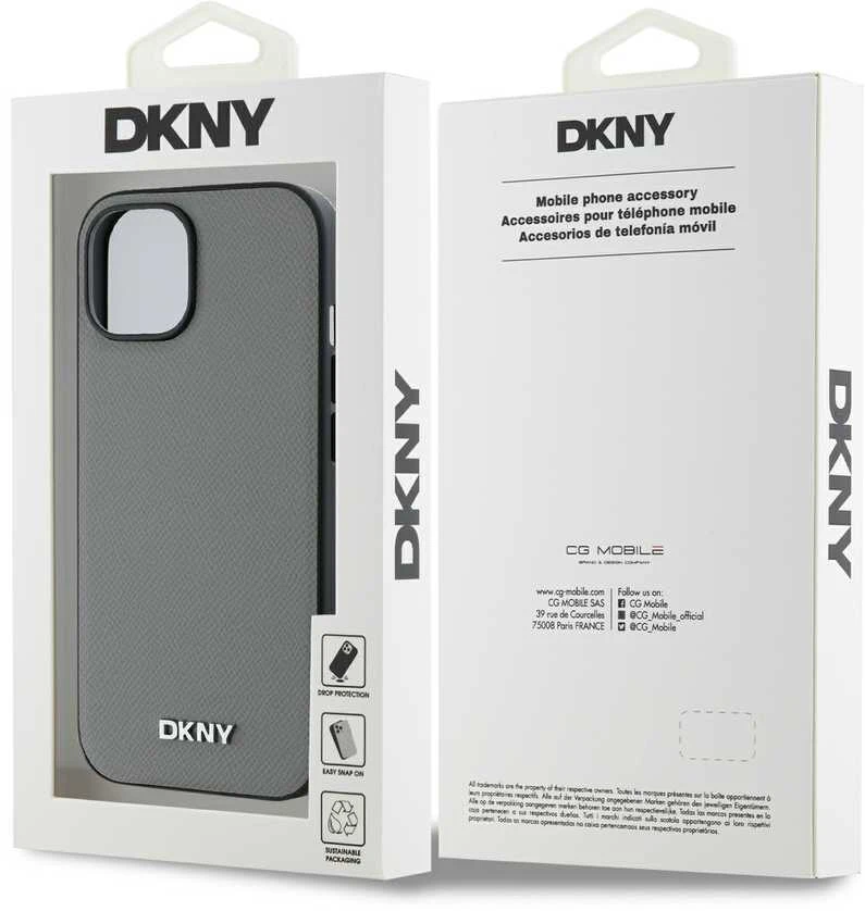 DKNY PU Leather Sidabrinis Metal Logo Magsafe dėklas telefonui Apple iPhone 13 pilkos spalvos