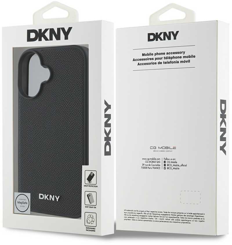 DKNY PU Leather Sidabrinis Metal Logo Magsafe Apple iPhone 16 dėklas jūsų telefonui juodos spalvos