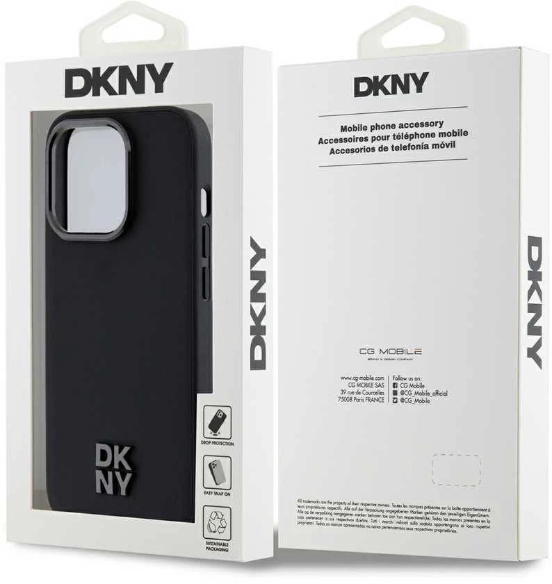 DKNY PU Leather Stack Logo Magsafe dėklas telefonui Apple iPhone 15 Pro Max juodos spalvos