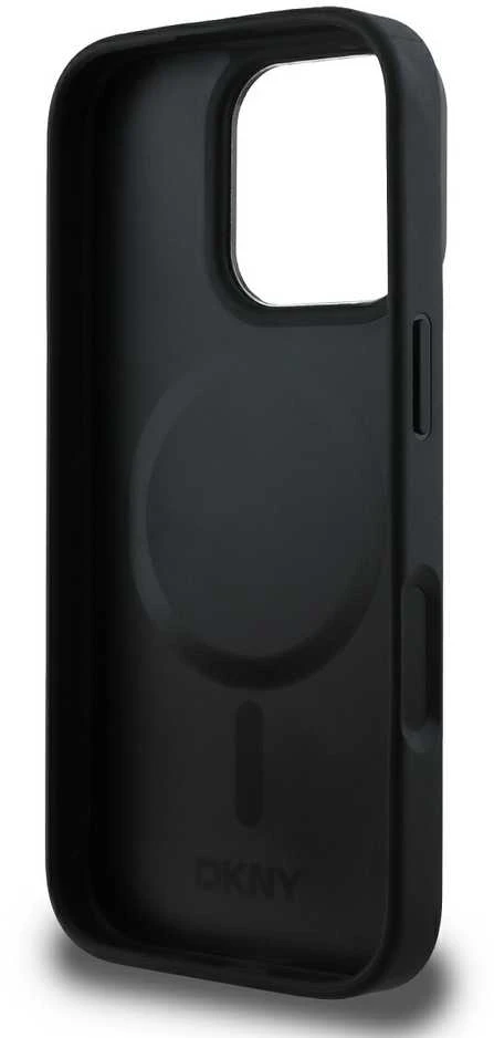 DKNY PU Leather Stack Logo Magsafe Apple iPhone 16 Pro dėklas telefonui juodos spalvos