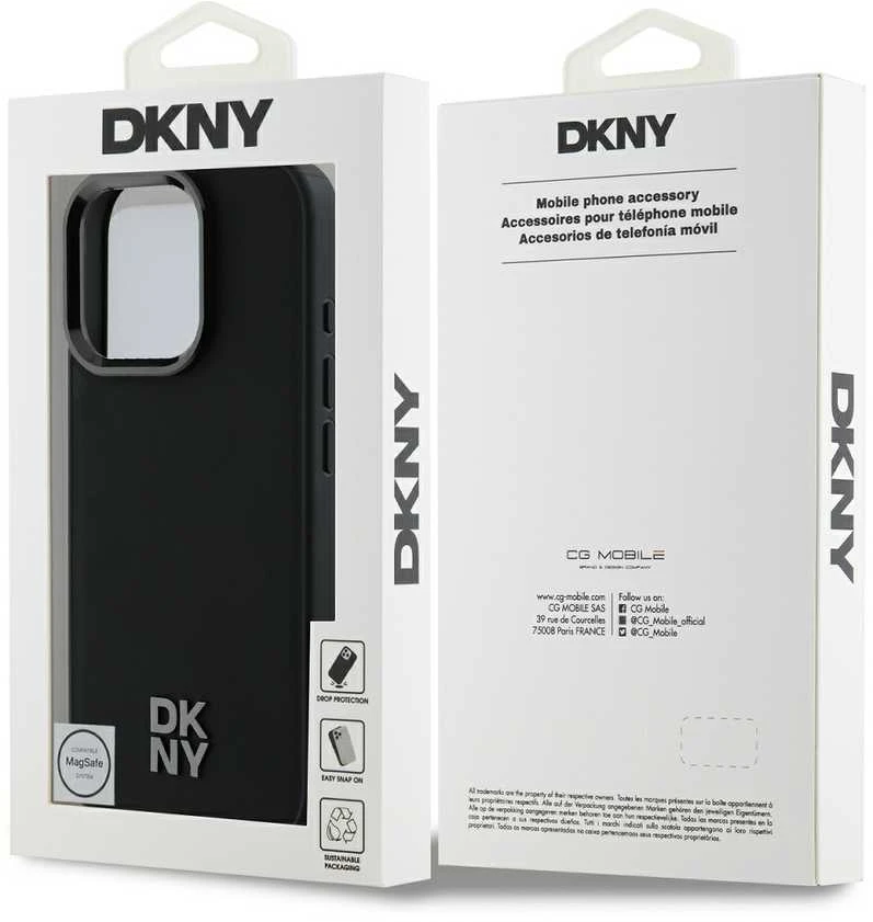 DKNY PU Leather Stack Logo Magsafe Apple iPhone 16 Pro dėklas telefonui juodos spalvos