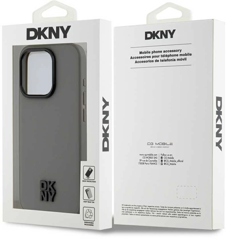 DKNY PU Leather Stack Logo Magsafe dėklas telefonui Apple iPhone 15 Pro Max pilkos spalvos