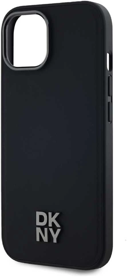 DKNY PU Leather Stack Logo Magsafe Dėklas, skirtas Apple iPhone 15 juodos spalvos