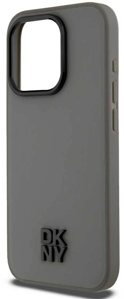 DKNY PU Leather Stack Logo Magsafe dėklas telefonui Apple iPhone 15 Pro Max pilkos spalvos