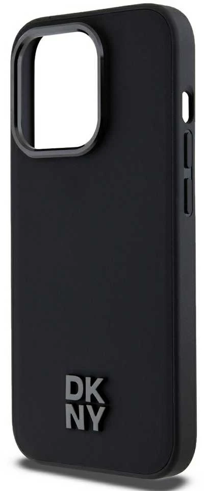 DKNY PU Leather Stack Logo Magsafe dėklas telefonui Apple iPhone 15 Pro Max juodos spalvos