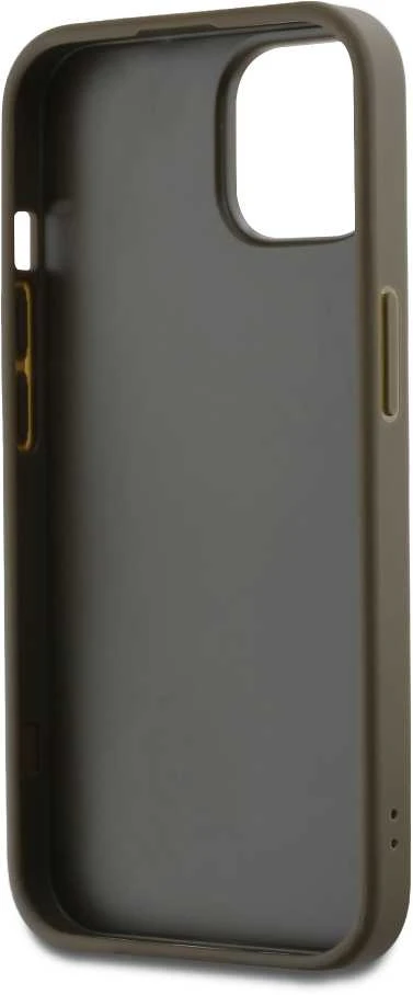 DKNY PU Leather Stack Logo Wrist Strap dėklas telefonui Apple iPhone 13 rudos spalvos