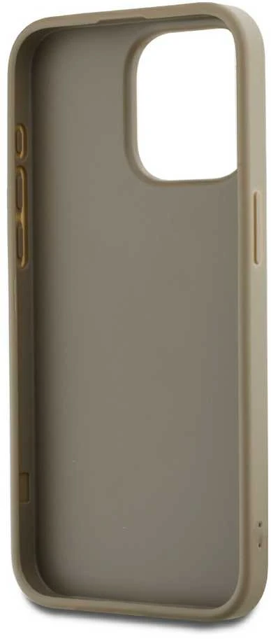 DKNY PU Leather Stack Logo Wrist Strap dėklas telefonui Apple iPhone 14 Pro Max rusvai gelsvas