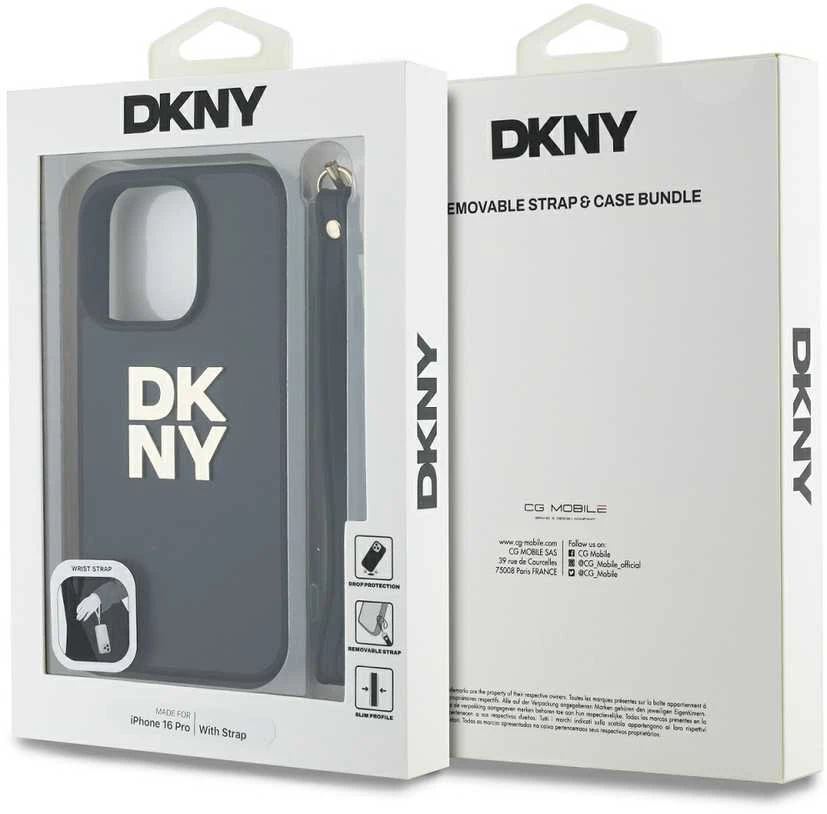 DKNY DKHCP16XPBSWSK Apple iPhone 16 Pro Max 6.9" dėklas telefonui juodos spalvos Wrist Strap Stock Logo