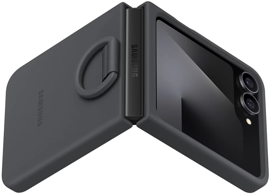 Dėklas EF-PF741TBE Samsung Silicone Cover with Ring for Galaxy Z Flip 6/7 FE Juodas (Damaged Package) (Pažeista pakuotė)