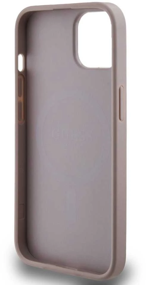 Guess GUHMP14SG4GFRP iPhone 14 / 15 / 13 6.1" rožinė/rožinė kietas dėklas 4G kolekcijai odinis metalinis MagSafe logotipas | GUESS