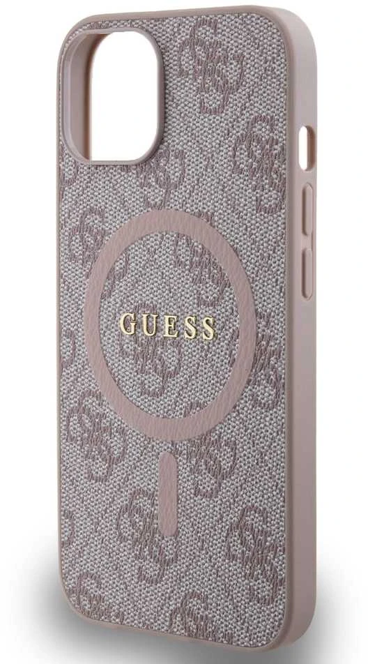 Guess GUHMP14SG4GFRP iPhone 14 / 15 / 13 6.1" rožinė/rožinė kietas dėklas 4G kolekcijai odinis metalinis MagSafe logotipas | GUESS