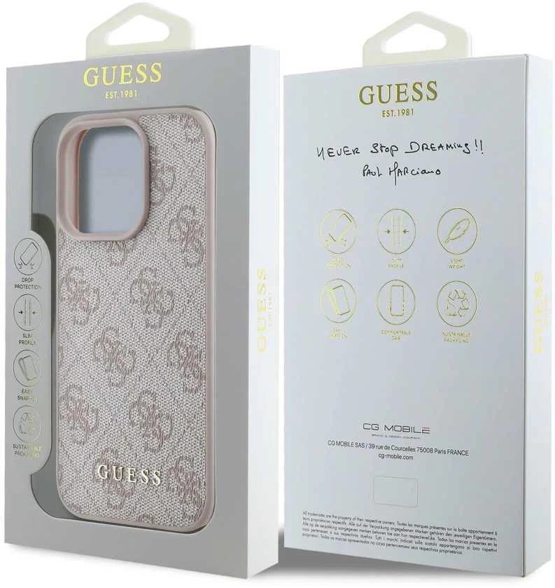 Guess 4G Charm dėklas skirtas Apple iPhone 16 Pro Tone on Tone Rožinė