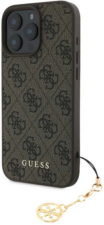 Guess 4G Charm Apple iPhone 16 Pro Max Tone on Tone dėklas telefonui rudos spalvos