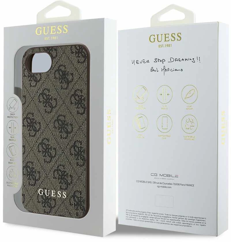 Guess 4G Charm dėklas skirtas Apple iPhone 16e Tone on Tone Brown