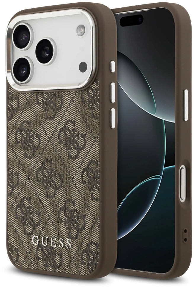 Guess 4G MagSafe dėklas skirtas Apple iPhone 17 Pro rudos spalvos