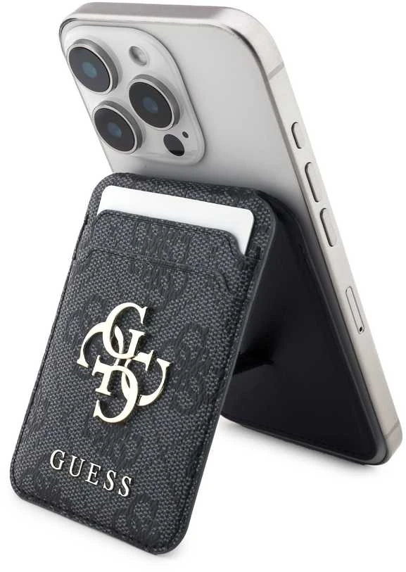 Dėklas Guess 4G Metal Logo MagSafe Cardslot Stand juodos spalvos