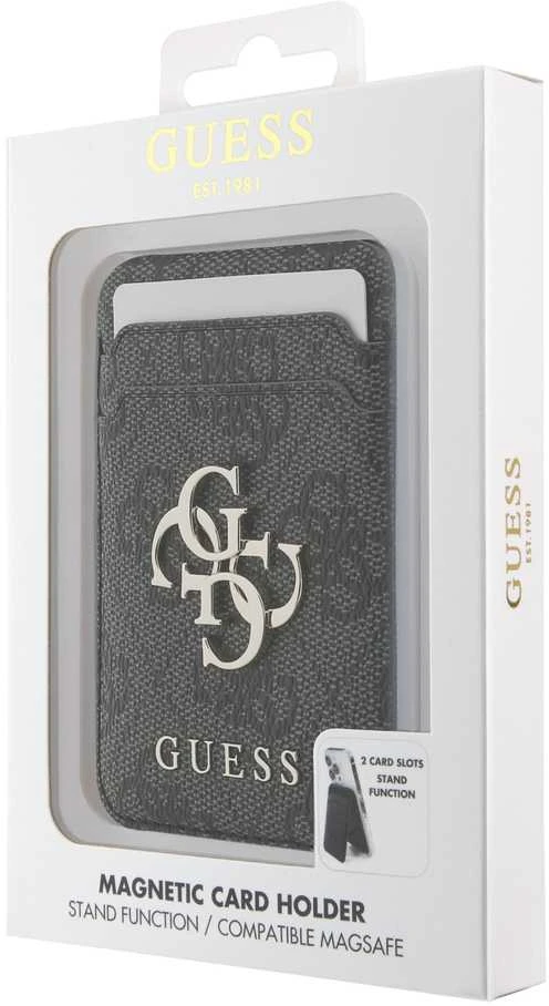 Dėklas Guess 4G Metal Logo MagSafe Cardslot Stand juodos spalvos