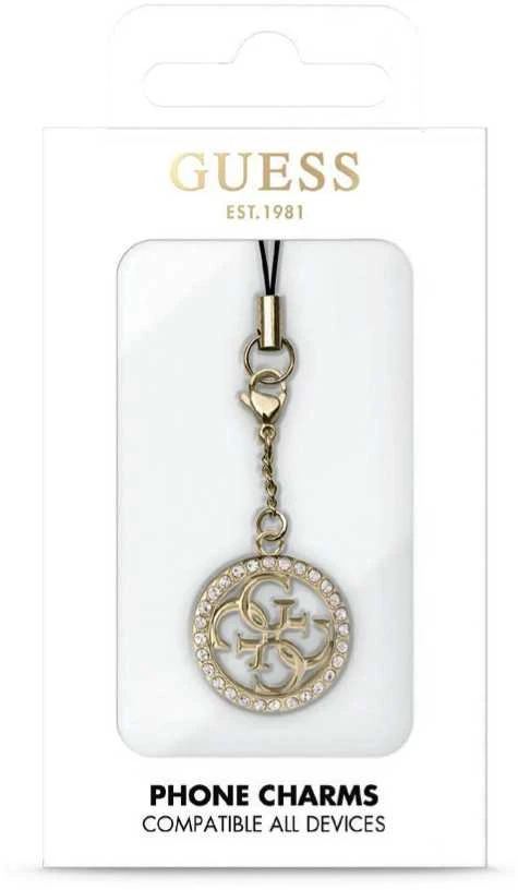 Dėklas Guess pakabukas GUCPM4DRD telefono dirželis 4G Rhinestone Charm