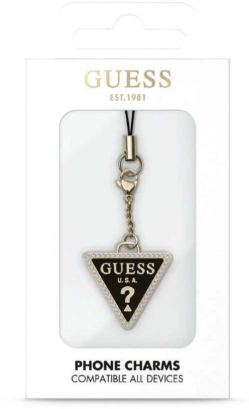Dėklas Guess pakabukas GUCPMTDCK telefono dirželis Triangle Diamond Charm with Rhinestones