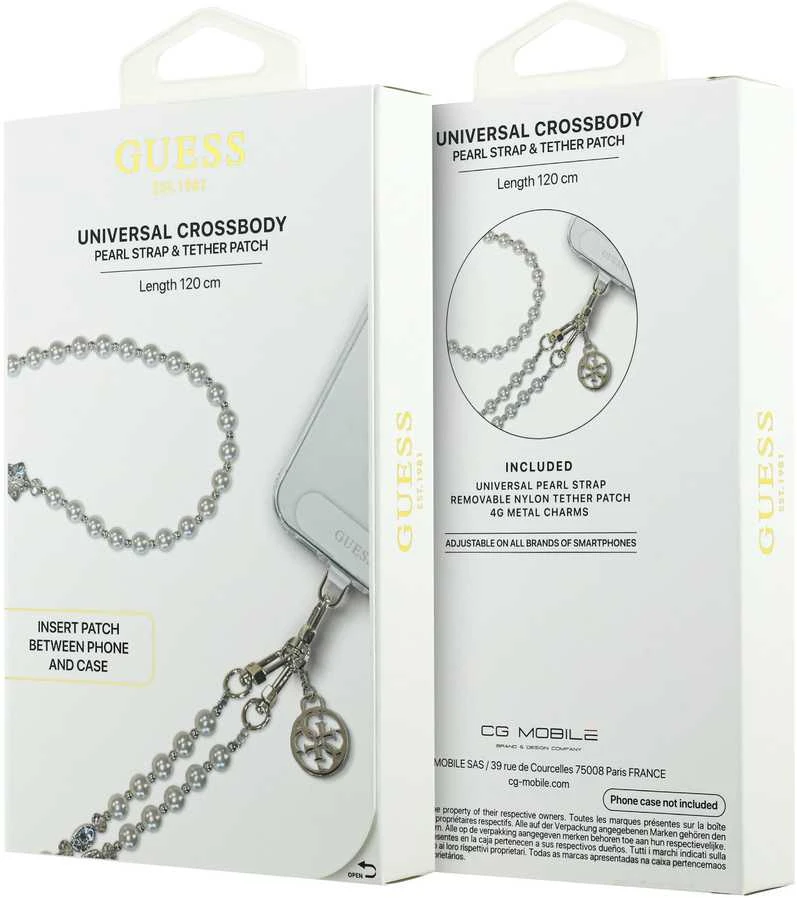 Guess rankinė per petį su Pear and 4G Charm Balta