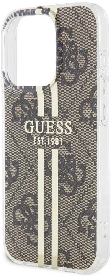 Dėklas GUESS GUHCP15LH4SGW IPHONE 15 PRO 6.1 "BROWN/BROWN HARDCASE IML 4G GOLD STRIPE